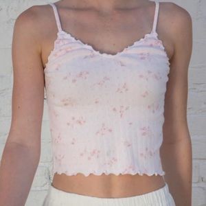 Brandy Melville pink floral nicolette ruffle tank
